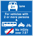 Vehicles permitted to use a HOV lane ahead